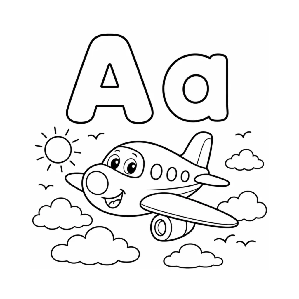 Letter A Airplane Coloring Page