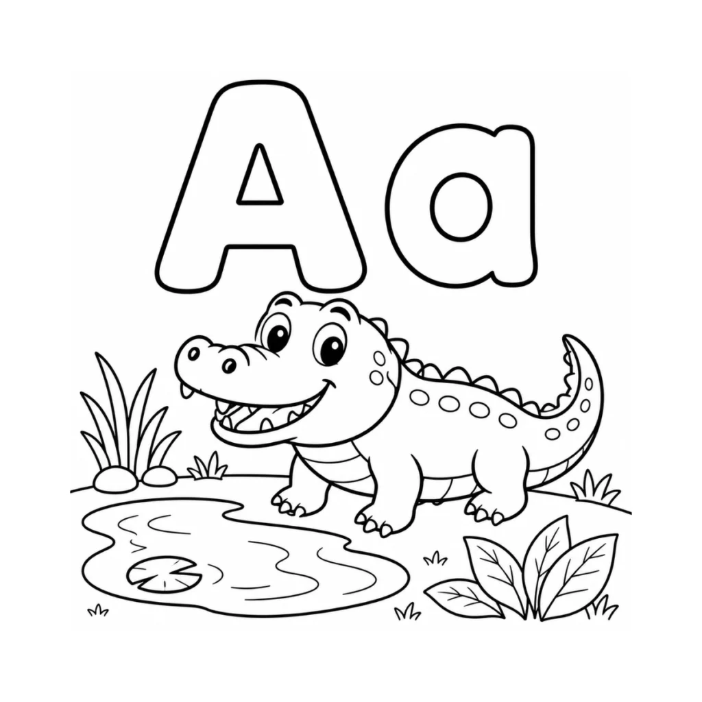 Letter A Alligator Coloring Page