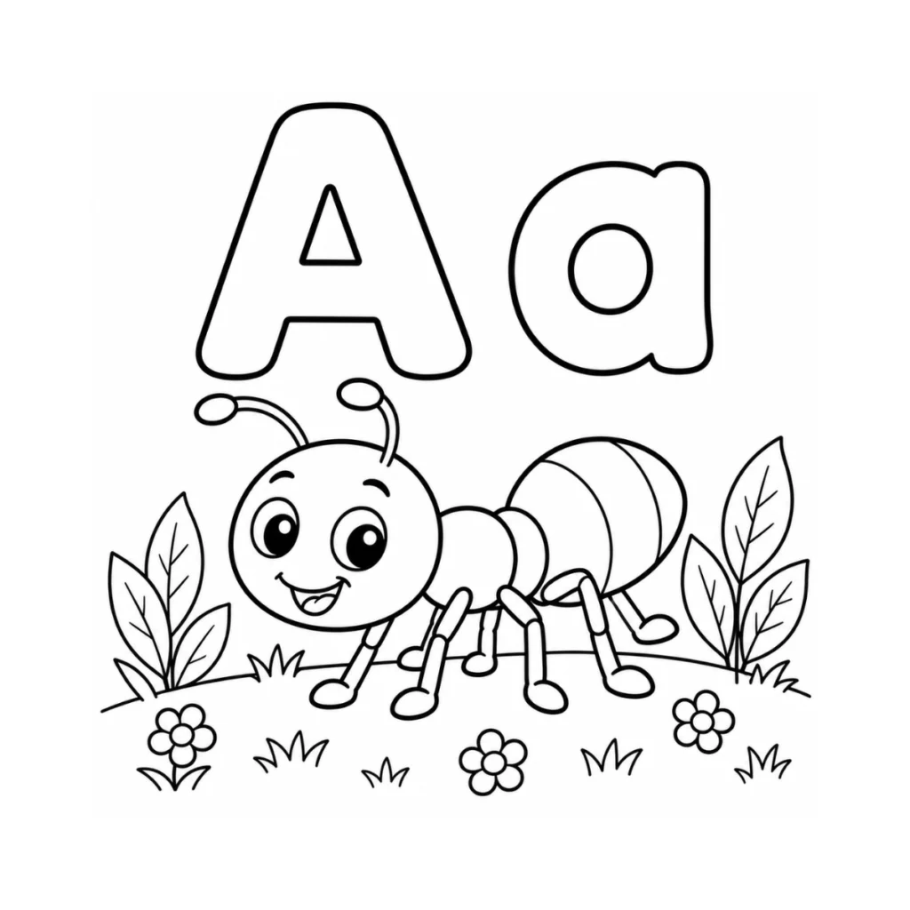 Letter A Ant Coloring Page