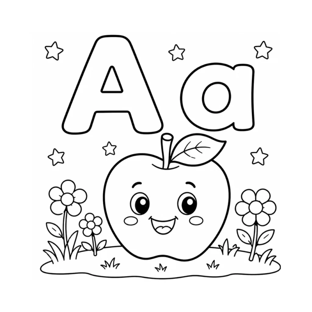 Letter A Apple Coloring Page